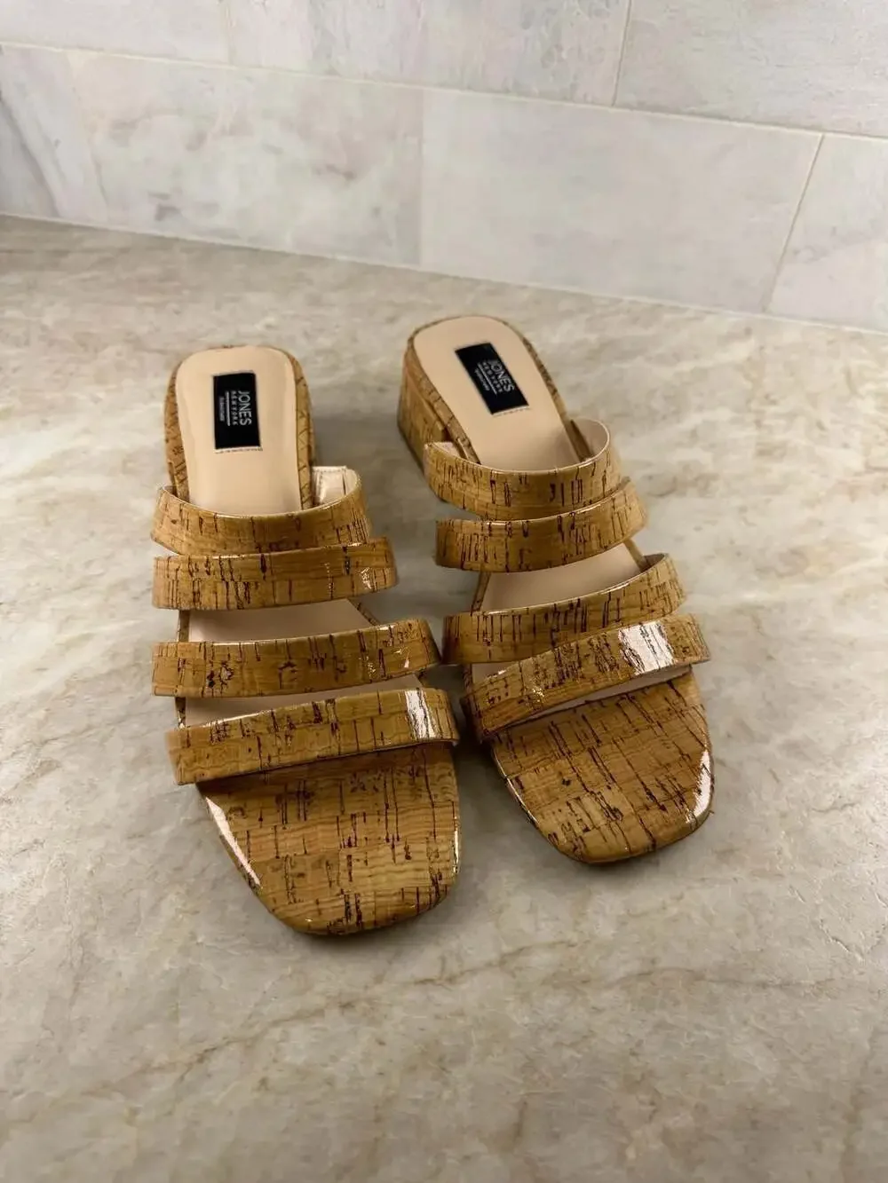 Jones New York Signature Cork Slide Sandals Block Heel Size 9M Boho Chic